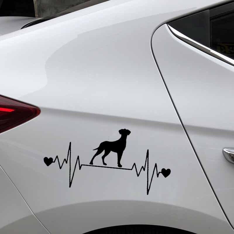 17.5X8.8CM Car Sticker Great Dane Uncropped Lifeline Heartbeat Dog Vinyl Decal Black/Silver C24-1321