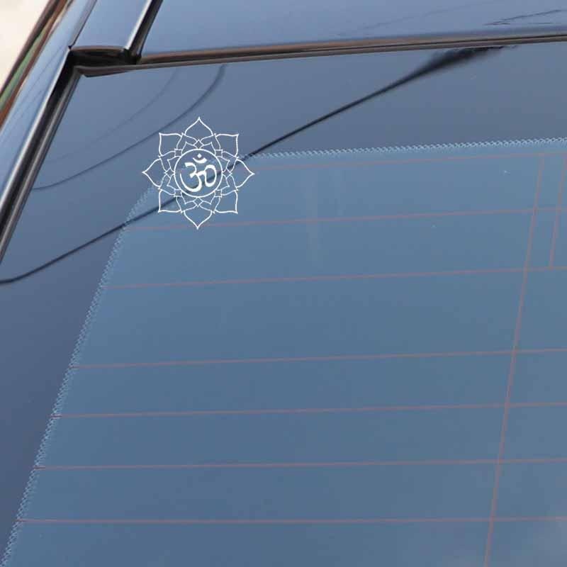 14.7CM*14.7CM Om Symbol On Lotus Vinyl Decal Car Sticker Buddhism Black/Silver C3-1558