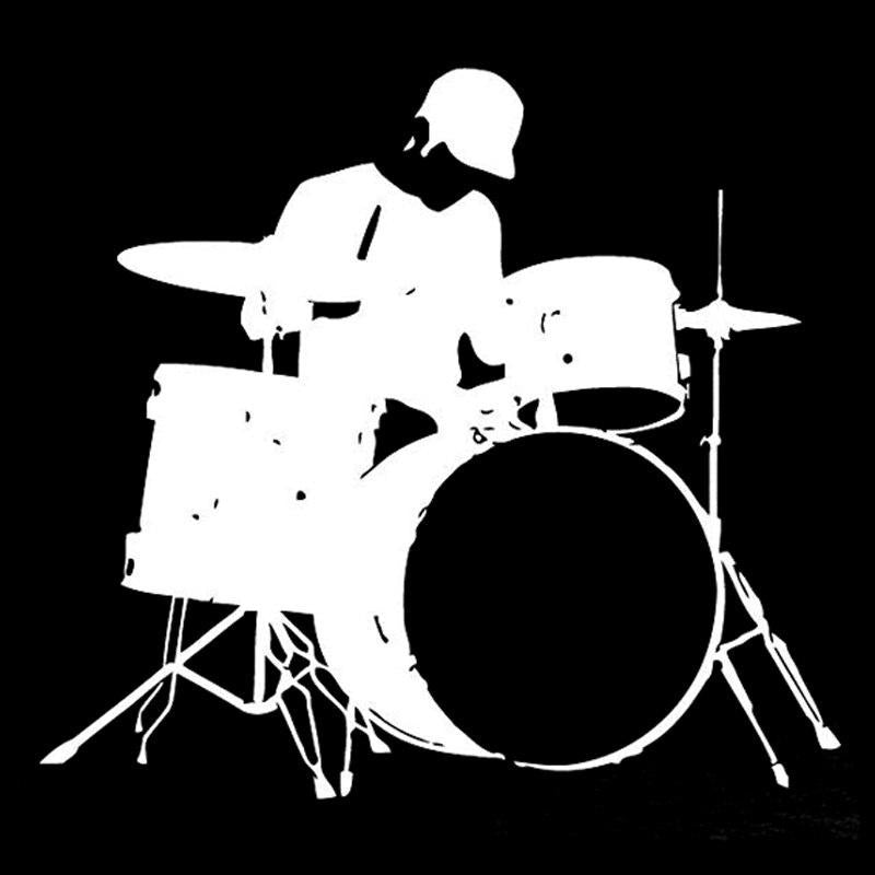 16.5CM*15.1CM Interesting Music And Drums Black/Silver Vinyl Silhouette Car Sticker Decor S9-0862
