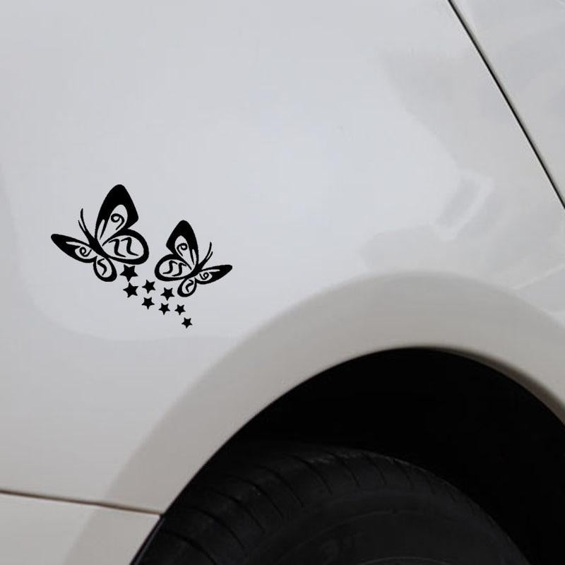 14CM*11.1CM  BUTTERFLY And Stars Vinyl Car Sticker Decals Black/Silver C3-0712