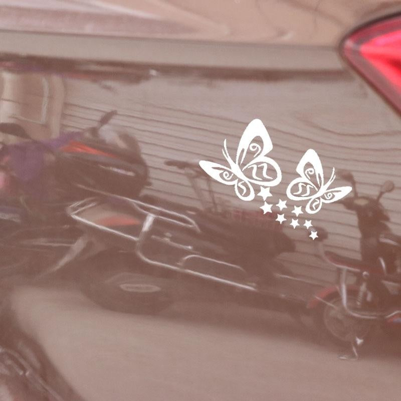 14CM*11.1CM  BUTTERFLY And Stars Vinyl Car Sticker Decals Black/Silver C3-0712