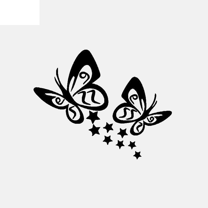 14CM*11.1CM  BUTTERFLY And Stars Vinyl Car Sticker Decals Black/Silver C3-0712