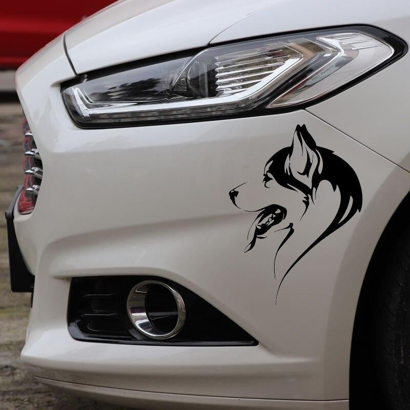11.8X16.3CM Funny Vinyl Decal Abstract Dog Head Of Husky Animal Pet Car Stickers Black/Silver C24-1254