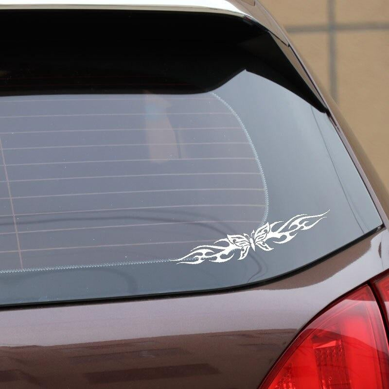 18CM*3CM Butterfly Back Window Decal Car Sticker Graphic Tribal Flame Car  Vinyl  Black/Silver C24-0088
