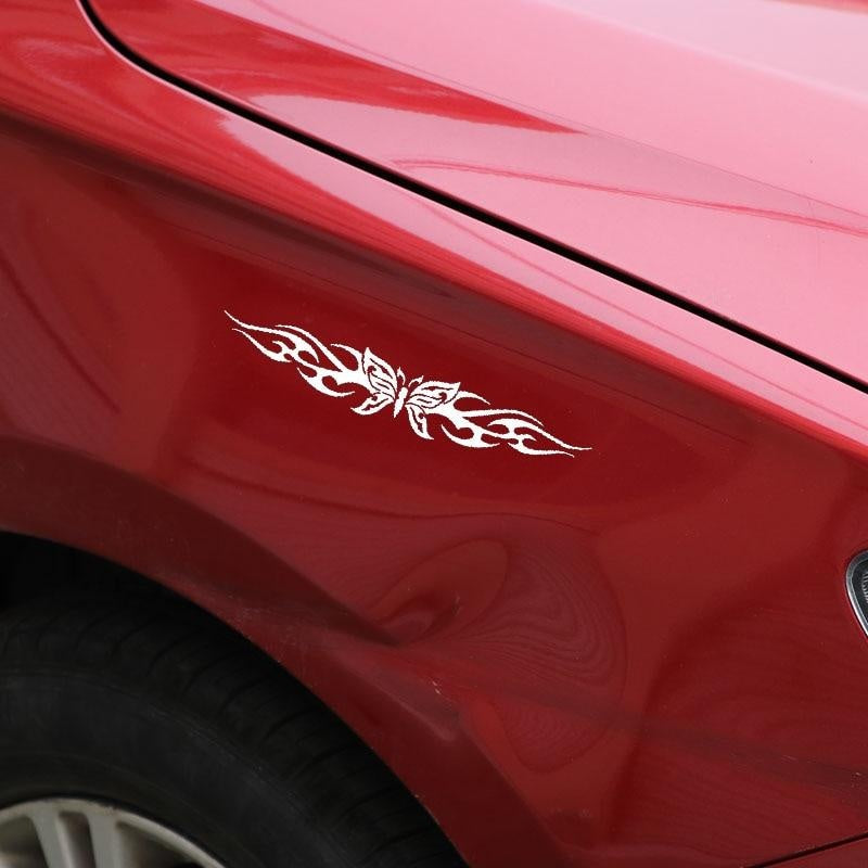 18CM*3CM Butterfly Back Window Decal Car Sticker Graphic Tribal Flame Car  Vinyl  Black/Silver C24-0088