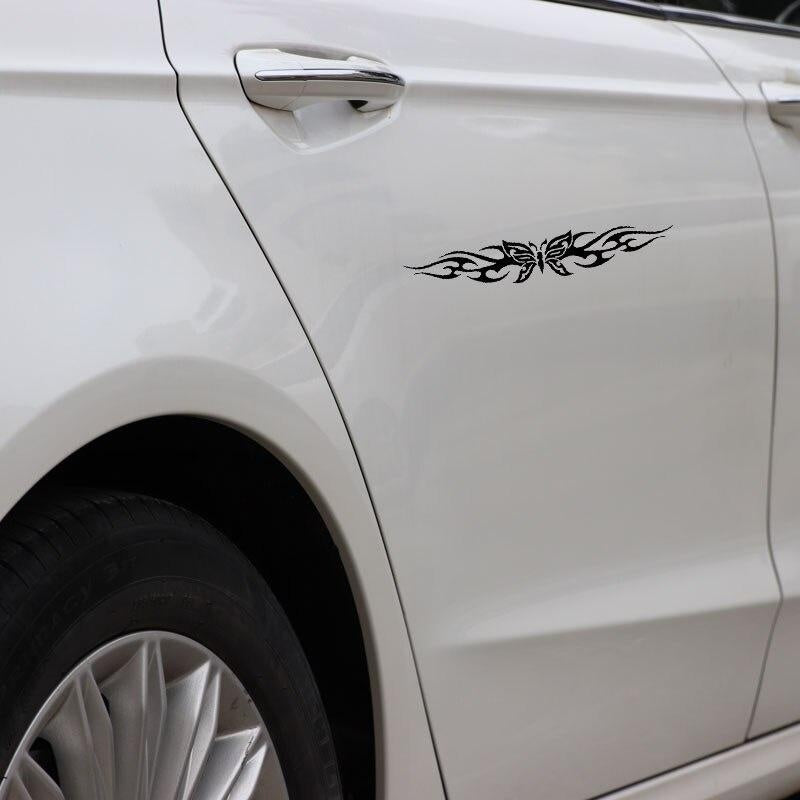 18CM*3CM Butterfly Back Window Decal Car Sticker Graphic Tribal Flame Car  Vinyl  Black/Silver C24-0088