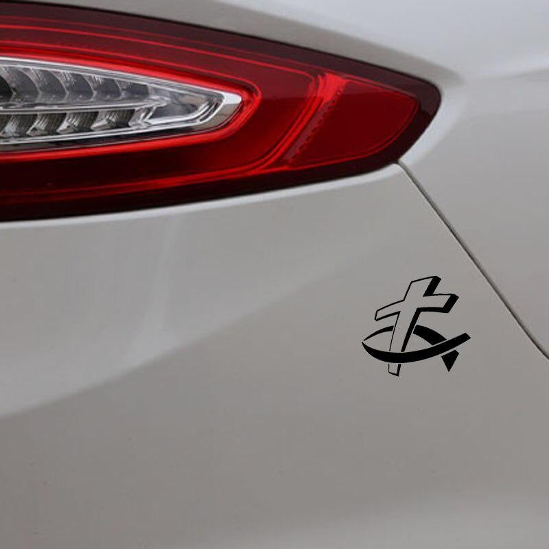 14.2CM*13.1CM Car Sticker Vinyl Decal Christian Fish With Cross Black/Silver C3-1420