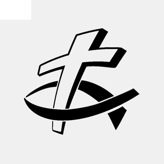 14.2CM*13.1CM Car Sticker Vinyl Decal Christian Fish With Cross Black/Silver C3-1420