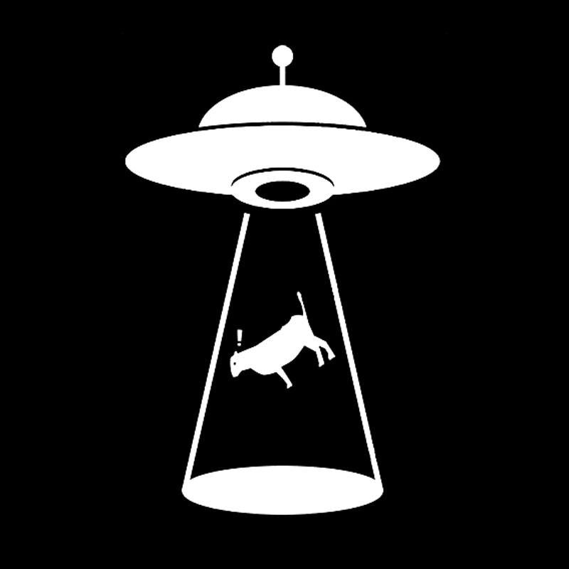 8.9CM*13.3CM "Alien Cattle Abduction" Vinyl Decal Car Sticker UFO Black/Silver C3-0531