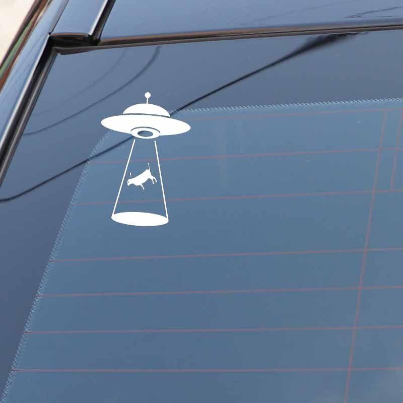 8.9CM*13.3CM "Alien Cattle Abduction" Vinyl Decal Car Sticker UFO Black/Silver C3-0531