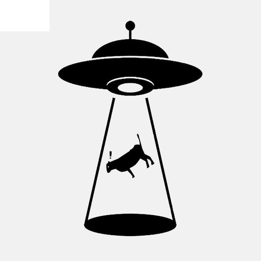 8.9CM*13.3CM "Alien Cattle Abduction" Vinyl Decal Car Sticker UFO Black/Silver C3-0531
