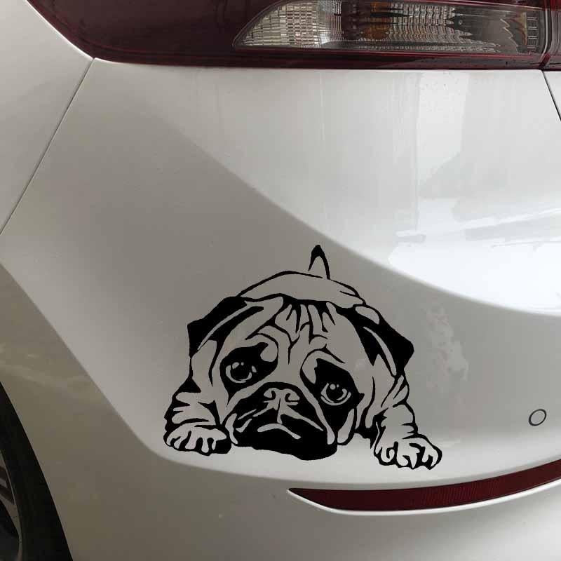 15.7X12.5CM Funny Pattern Vinyl Decal Cute Pug Dog Creative Car Sticker Black/Silver C24-1599