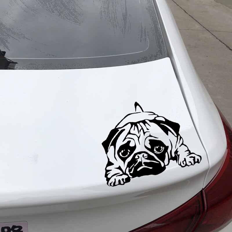 15.7X12.5CM Funny Pattern Vinyl Decal Cute Pug Dog Creative Car Sticker Black/Silver C24-1599