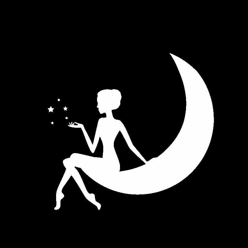 13.4CM*12.6CM Car Stickers Vinyl Decal Lovely Girl On The Moon And Stars Black/Silver C3-0718