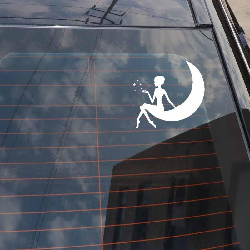13.4CM*12.6CM Car Stickers Vinyl Decal Lovely Girl On The Moon And Stars Black/Silver C3-0718