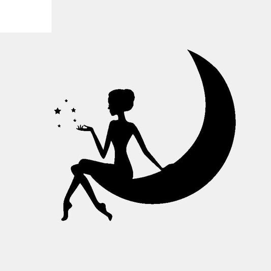13.4CM*12.6CM Car Stickers Vinyl Decal Lovely Girl On The Moon And Stars Black/Silver C3-0718