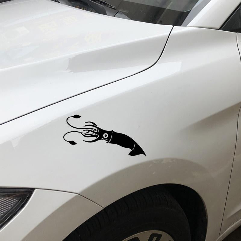 7CM*14CM Funny Squid Pattern Decals Family Car Door Fashion Car Stickers Black/Silver C30-0263