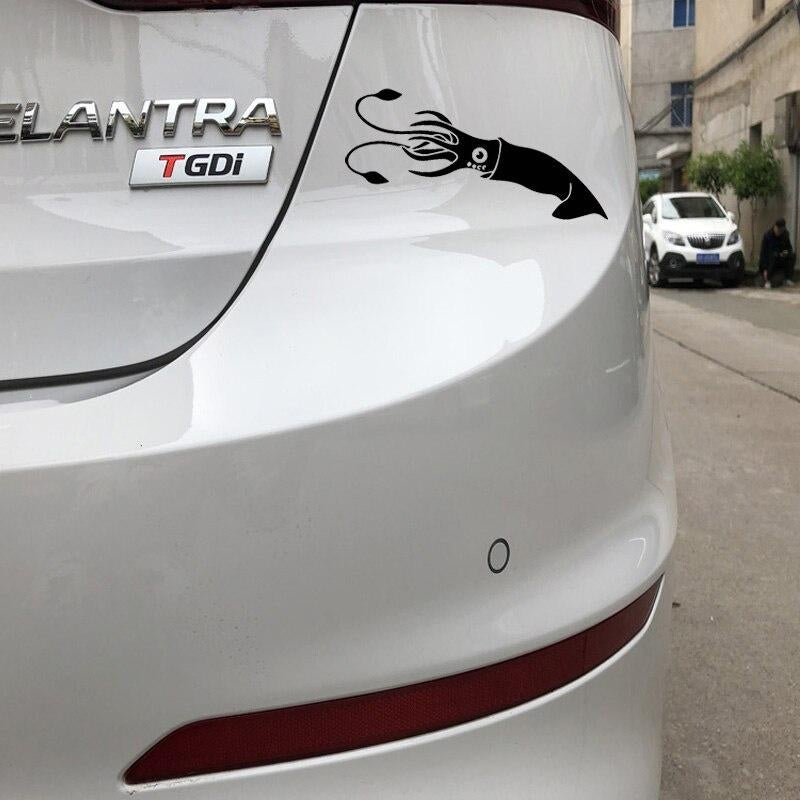 7CM*14CM Funny Squid Pattern Decals Family Car Door Fashion Car Stickers Black/Silver C30-0263