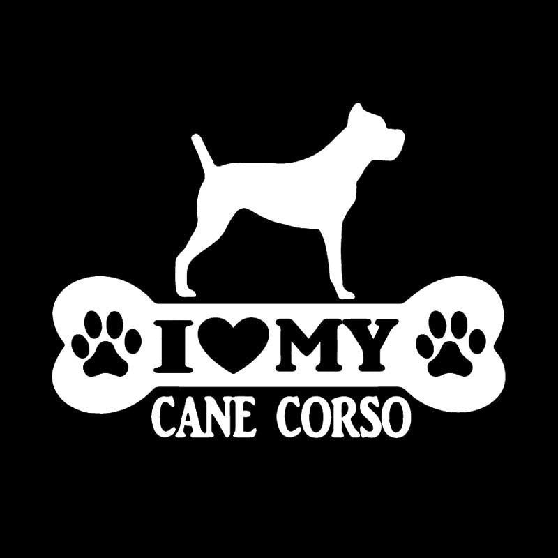 14.9X11CM Funny Vinyl Decal I Love My Cane Corso Bone Car Sticker Mastiff Dog Black/Silver C24-1535
