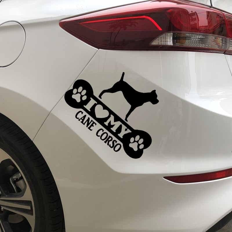 14.9X11CM Funny Vinyl Decal I Love My Cane Corso Bone Car Sticker Mastiff Dog Black/Silver C24-1535