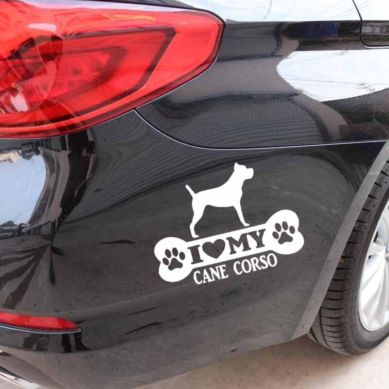 14.9X11CM Funny Vinyl Decal I Love My Cane Corso Bone Car Sticker Mastiff Dog Black/Silver C24-1535