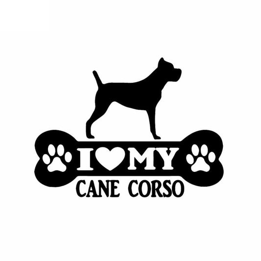 14.9X11CM Funny Vinyl Decal I Love My Cane Corso Bone Car Sticker Mastiff Dog Black/Silver C24-1535