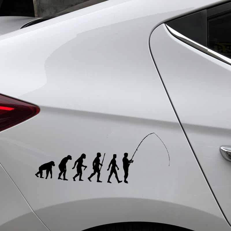 17.6CM*7CM Fishing Evolution Car Sticker Decal Vinyl Art Fly Fish Ape to Man Black/Silver C24-0967
