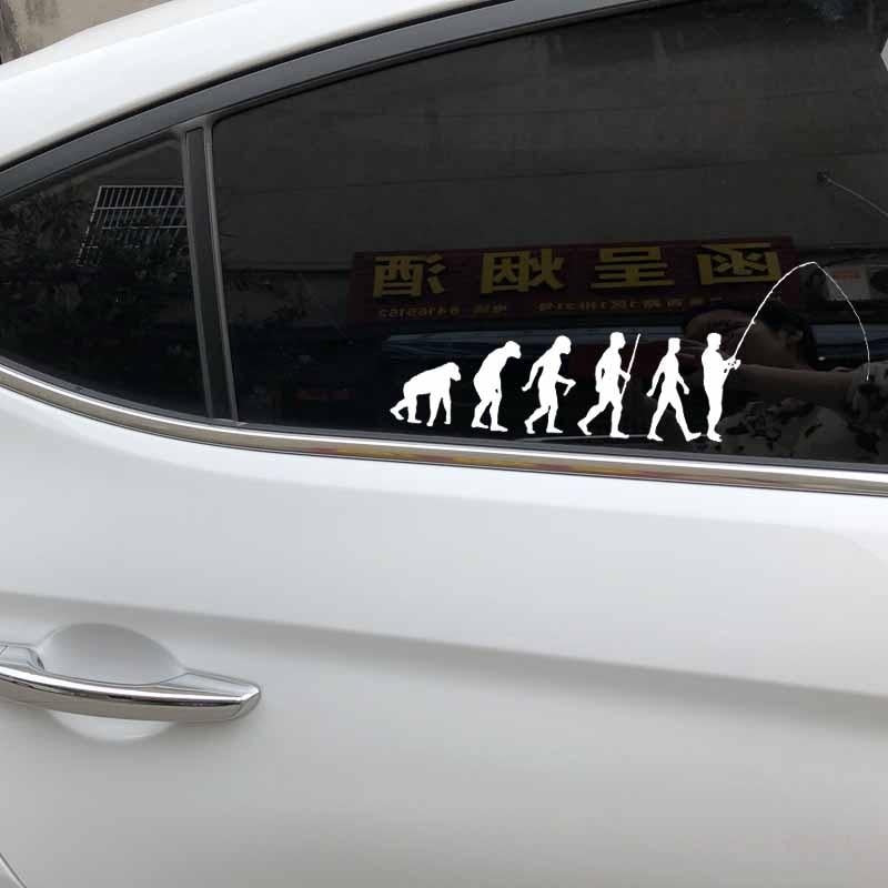 17.6CM*7CM Fishing Evolution Car Sticker Decal Vinyl Art Fly Fish Ape to Man Black/Silver C24-0967