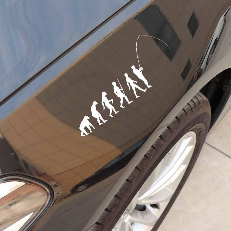 17.6CM*7CM Fishing Evolution Car Sticker Decal Vinyl Art Fly Fish Ape to Man Black/Silver C24-0967