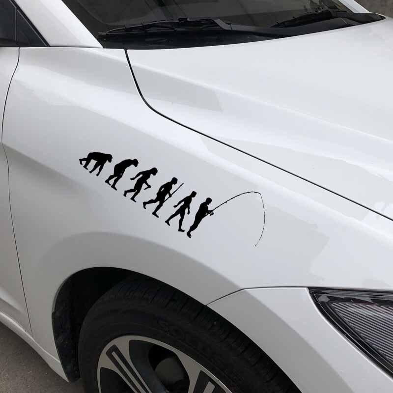 17.6CM*7CM Fishing Evolution Car Sticker Decal Vinyl Art Fly Fish Ape to Man Black/Silver C24-0967