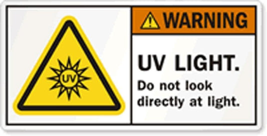 Hot Warning Safety Label: UV LIGHT. Do Not Look Directly At The Light.