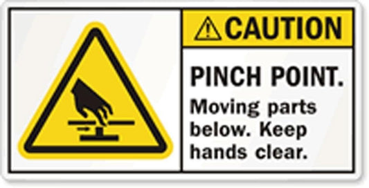 2018 NEW Hand Crush  Caution Label: Pinch Point, Moving Parts Below, Keep Hands Clear