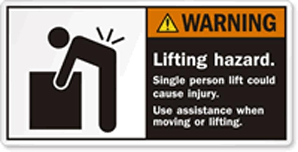 High-quality Warning Safety Label: Lifting Hazard. Single Person Lift Could Cause Injury. Use Assistance When Moving or Lifting