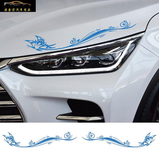 Ya Cheng Auto Car Sticker Butterfly Love Flower Vine Flower Scratch Sticker Blocking Scratch Headlight Eyebrow Door Sticker Lace Body Sticker Bumper Motorcycle Sticker Waterproof 45cm Blue Pair