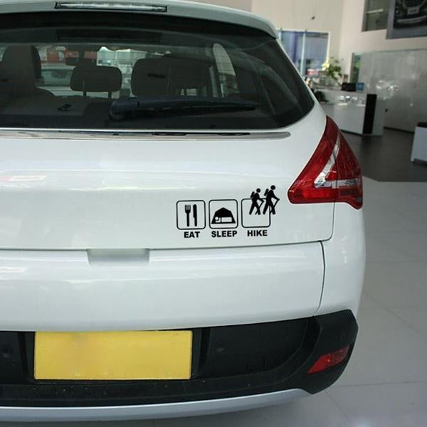 New Hot 1PCS 22*9CM Eat Sleep Hike Outdoor Sports and Leisure Happy Life Car Sticker for Camper Van Truck Door Waterproof Vinyl Decal