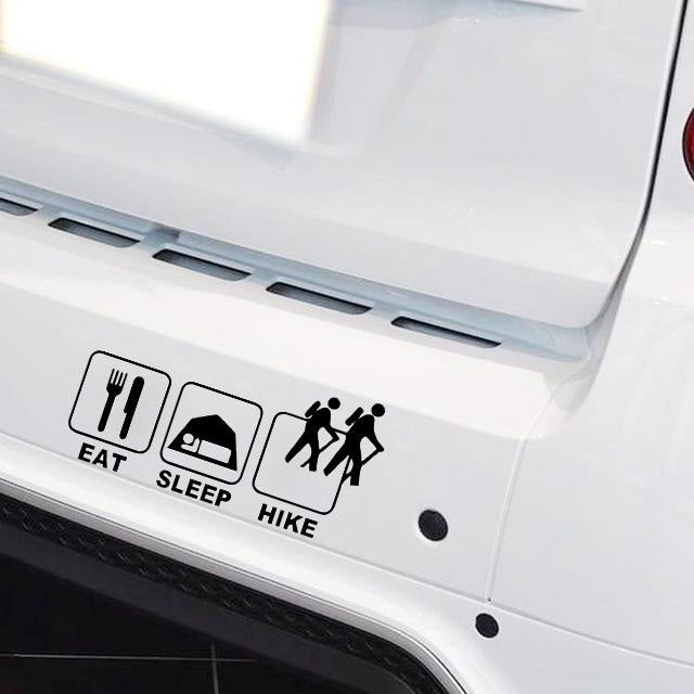New Hot 1PCS 22*9CM Eat Sleep Hike Outdoor Sports and Leisure Happy Life Car Sticker for Camper Van Truck Door Waterproof Vinyl Decal