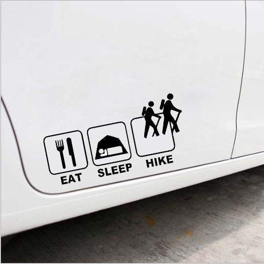 New Hot 1PCS 22*9CM Eat Sleep Hike Outdoor Sports and Leisure Happy Life Car Sticker for Camper Van Truck Door Waterproof Vinyl Decal