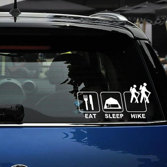 New Hot 1PCS 22*9CM Eat Sleep Hike Outdoor Sports and Leisure Happy Life Car Sticker for Camper Van Truck Door Waterproof Vinyl Decal