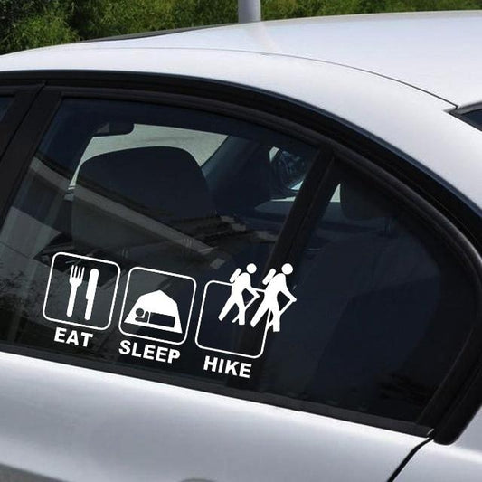 New Hot 1PCS 22*9CM Eat Sleep Hike Outdoor Sports and Leisure Happy Life Car Sticker for Camper Van Truck Door Waterproof Vinyl Decal