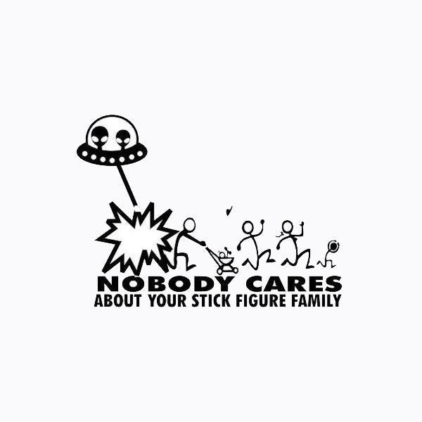 2018 NEW 1PCS 14.2*20cm Stick Figure Family Alien Attack UFO Nobody Cares Funny Sticker Decal Car Truck