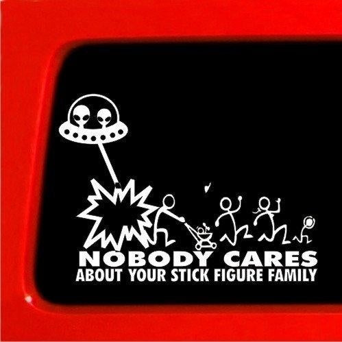 2018 NEW 1PCS 14.2*20cm Stick Figure Family Alien Attack UFO Nobody Cares Funny Sticker Decal Car Truck