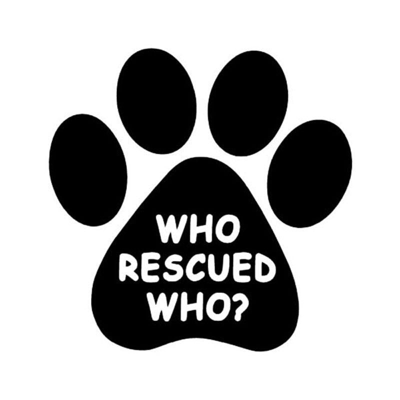 13.7CM*13.7CM Creative Personality WHO RESCUED WHO Car Stickers Cute Dog Paw Reminder Stickers