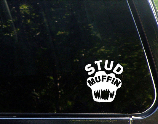 New Hot Stud Muffin - 3-1/2inches X 3-3/4inches- Vinyl Die Cut Decal/ Bumper Sticker for Windows, Cars, Trucks, Laptops, Etc.