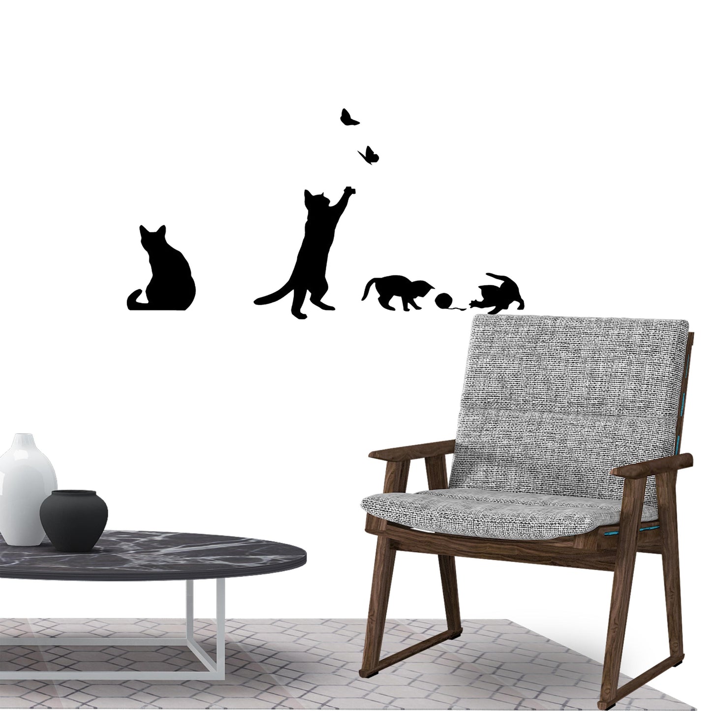 Cute Cat playing Wall Sticker Decal for Home Living Room Bedroom Family Wall Art Decor black