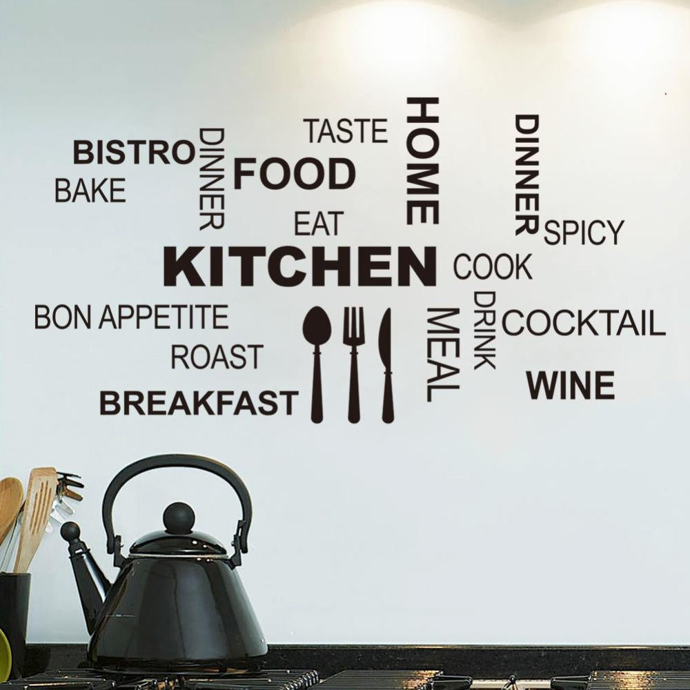 Kitchen Letters Wall Sticker Decal for Kitchen Dining Room Wall Art Decor black