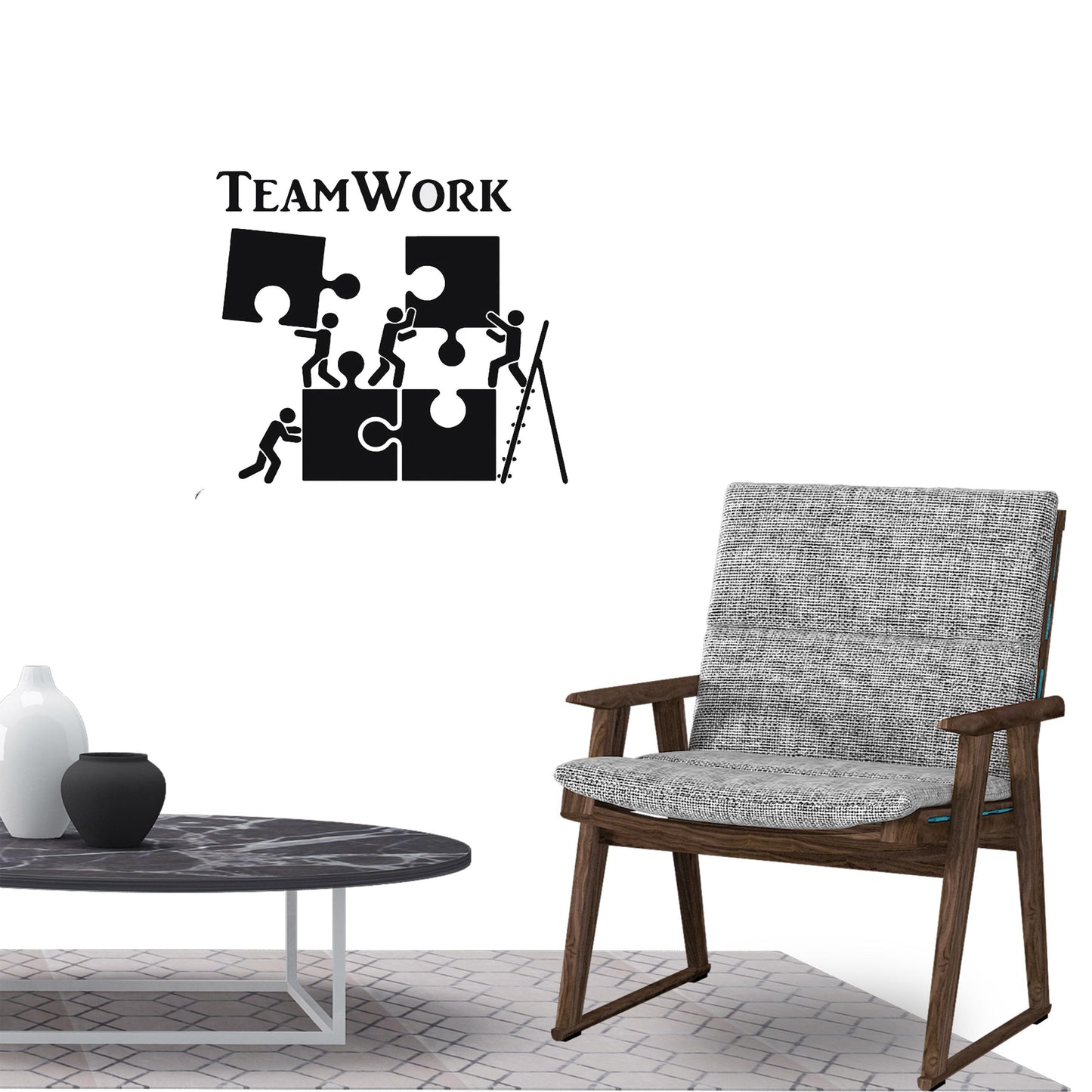 Teamwork Motivation Puzzle Wall Sticker Decal for Office Home Living Room Bedroom Family Wall Art Decor black