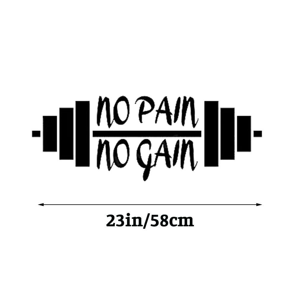 No Pain No Gain Inspirational Quotes Fitness Exercise Wall Sticker Decal Gym Poster for Home Living Room Bedroom Family Wall Art Decor black