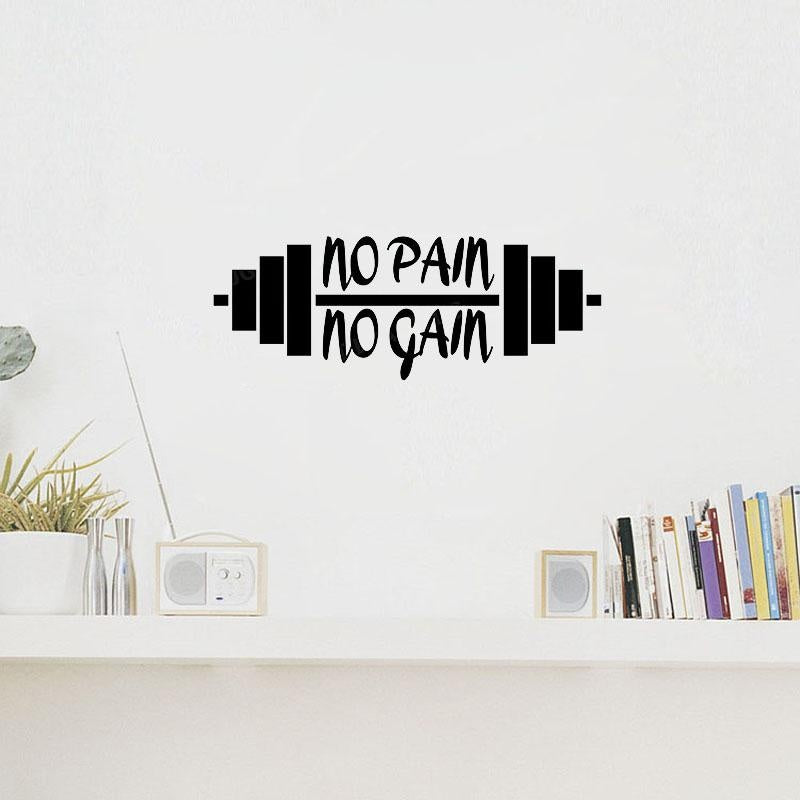 No Pain No Gain Inspirational Quotes Fitness Exercise Wall Sticker Decal Gym Poster for Home Living Room Bedroom Family Wall Art Decor black