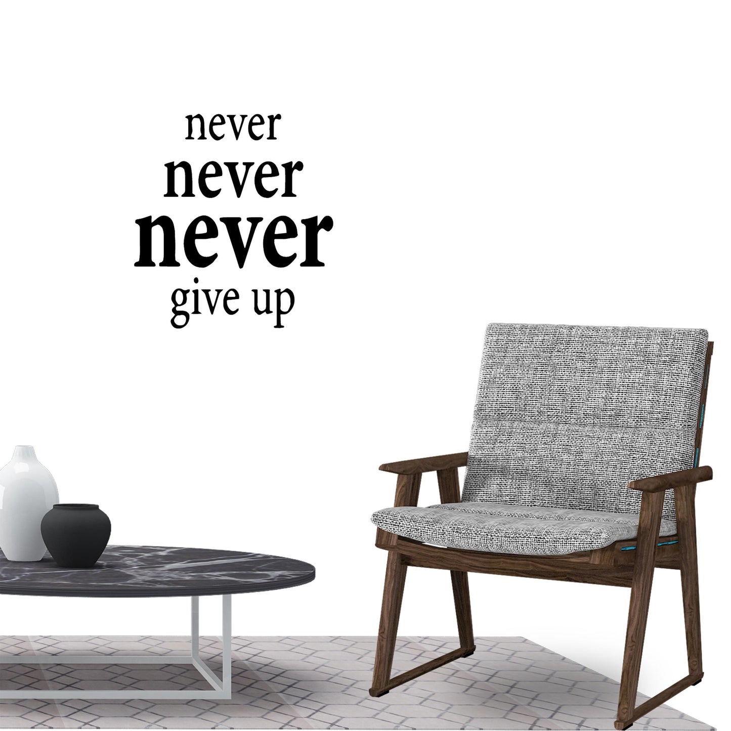 Never never give up Inspirational Quotes Wall Sticker Decal for Home Living Room Bedroom Family Wall Art Decor black