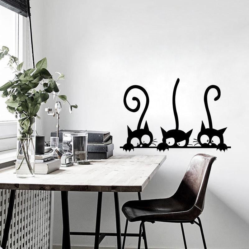 Lovely Three Cat Wall Sticker Decal for Home Living Room Bedroom Family Wall Art Decor black